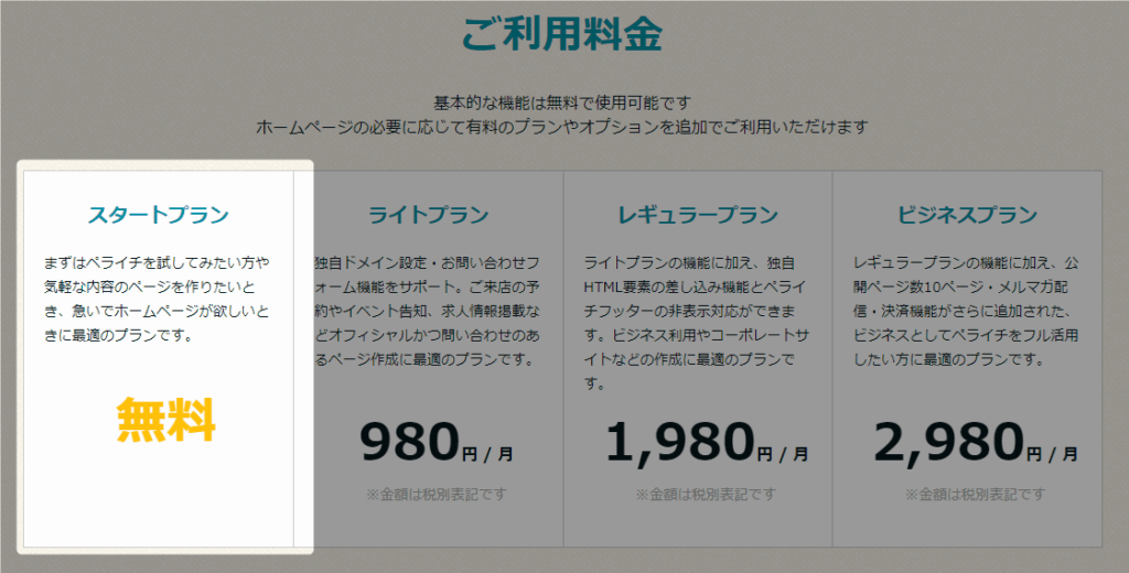 ペライチ利用料金